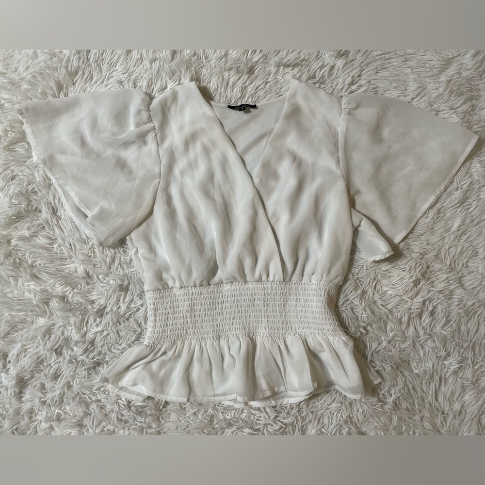 Angelic Cottage Boho Celestial Bridal Fairy Y2K Milkmaid Peplum Wrap Top White M